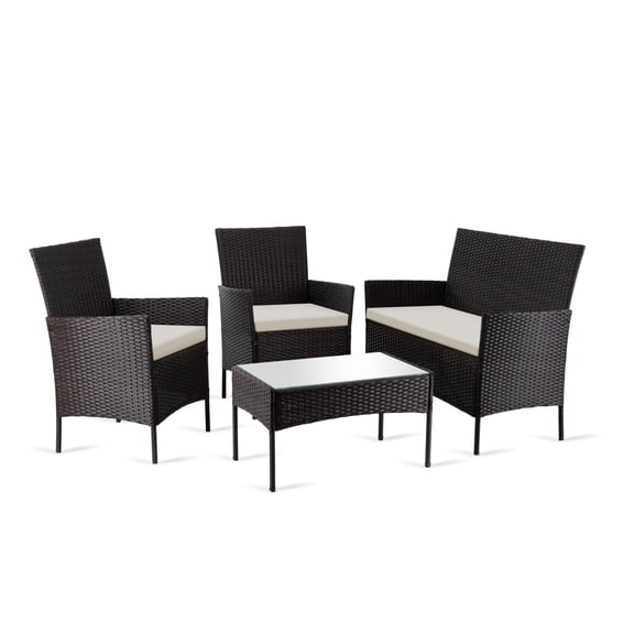 Sala de Jardín KingsHouse Rattan tipo Mimbre con Cojines y Mesa de Vidrio Templado marron 7