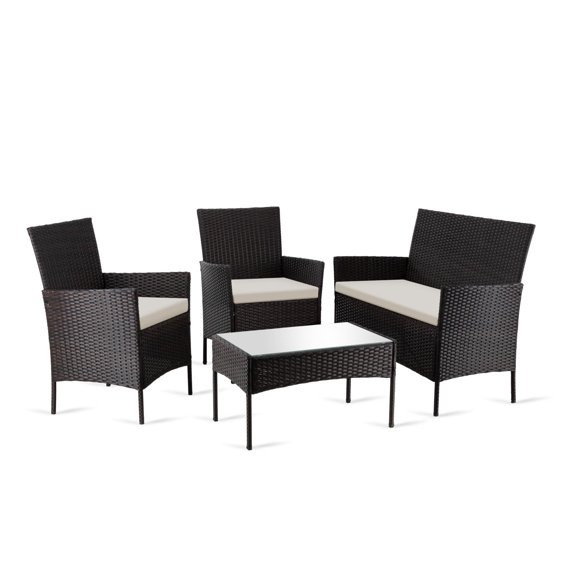 Sala de Jardín KingsHouse Rattan tipo Mimbre con Cojines y Mesa de Vidrio Templado marron 7
