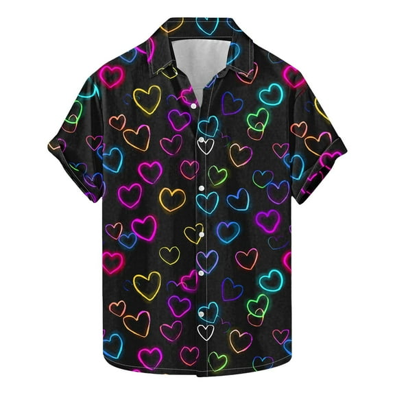 WREESH Mens Valentine Button Up Shirts Short Sleeve Hawaiian Shirt Summer Casual Beach Tops Multicolor