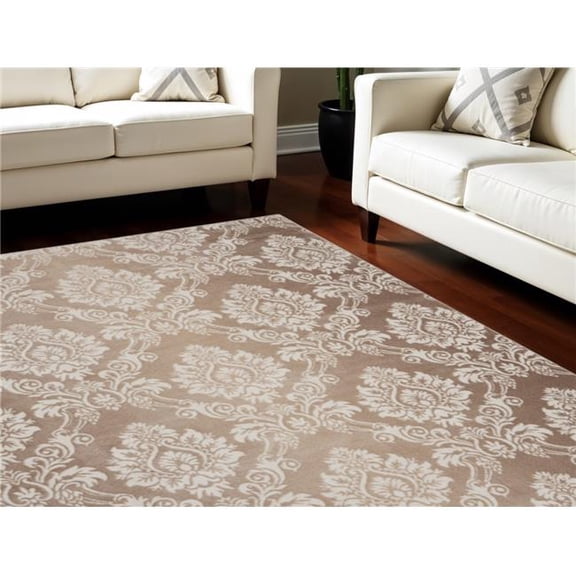 HomeRoots 553533 9 x 12 ft. Damask Distressed Non Skid Rectangle Area Rug, Ivory & Brown
