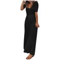 thumbnail image 2 of SMihono Pantalon en Lin Women Mode Grande Taille Décontractée Women Été Décontractée Col Rond Manches Courtes Décontractée Combinaison Solide Rétro Pantalon à Jambes Larges Women, jusqu'à 65% de Réduction!, 2 of 6