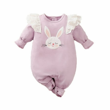 

Toddler Girl Outfits 80 For 9 Months-12 Months Climbing Easter Bunny Cartoon Pattern Long Sleeves Crawling Suit Pink Rabbit Baby Girl Rompers