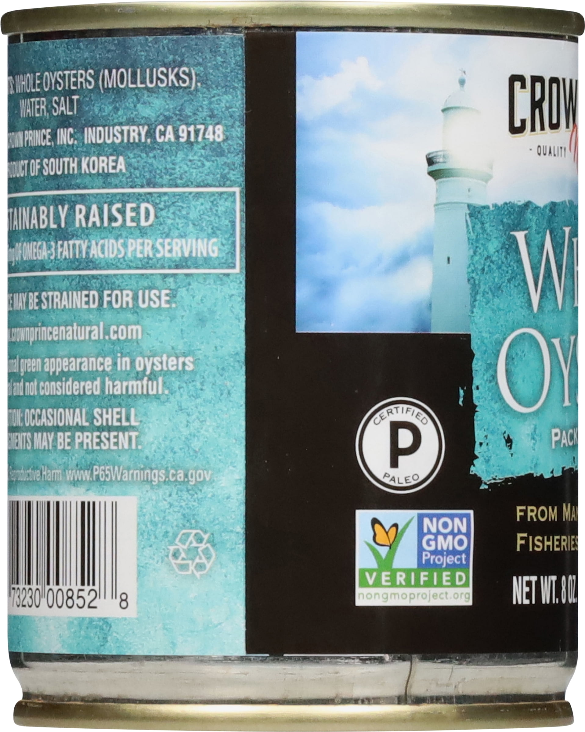 (2 pack) Crown Prince Natural Whole Oysters Packed in Water, 8 oz Can Non-GMO