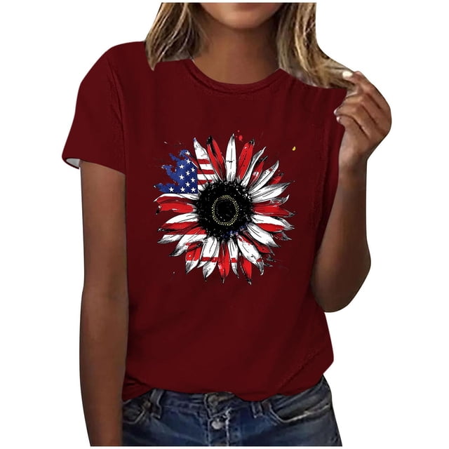 Tops de Ajuste Suelto para las Mujeres Sudadera Casual Impresa Manga Corta Cuello Redondo Superior, Poliéster