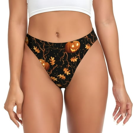 Rateoe Halloween With Pumpkins Pattern Seamless Women Underwear Thongs No Show Ladies Thong No Line Breathable Comfortable Panties Undies for Women-Small