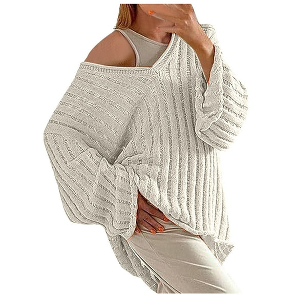 GigrtiJin Women's Fall Winter V-Neck Sweater Lightweight Oversized Casual Sweater Solid Color Knit Pullover Sweater Tops