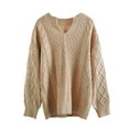 thumbnail image 4 of Frontwalk Womens V Neck Sweaters Long Sleeve Cable Knit Pullover Jumper Tops Casual Winter Fall Chunky Knitwear Outwear, 4 of 5