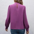 thumbnail image 5 of Weiqiqre Womens Tops Mock Neck Pleated Solid Long Sleeve Blouse Shirt Top, 5 of 6