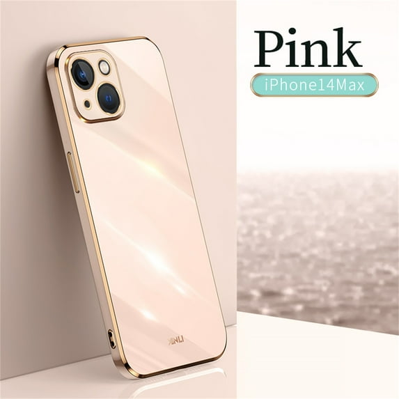 SaniMore for iPhone 14 Plus Ultra-Thin Electroplated Camera Protection Case, Rugged PC Back Anti-Fingerprint Shockproof Heavy Duty Protective Case for iPhone 14 Plus Women Men, Pink