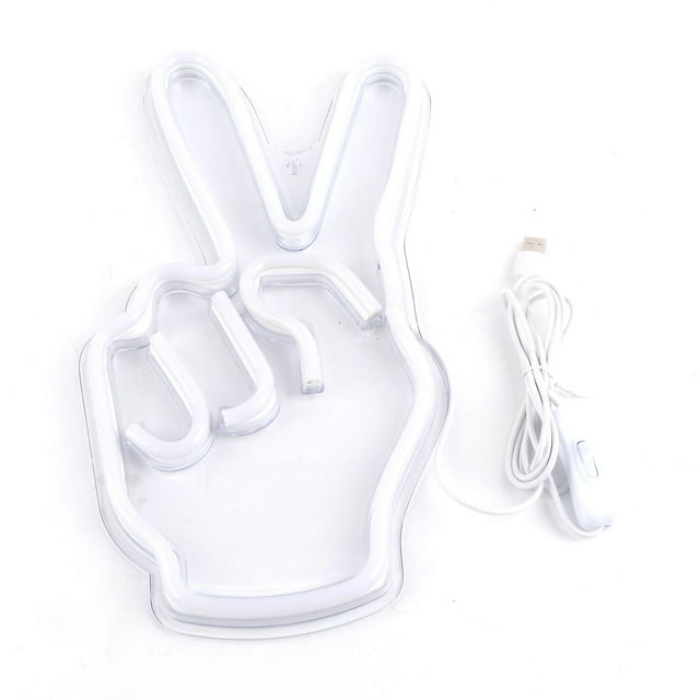Innovative Neon Light Sign, Victory Gesture, USB Powered Decorative Lamp for Bedroom Cabinet, Shelf