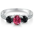 thumbnail image 3 of Gem Stone King 2.35 Ct Oval Pink Tourmaline Black Sapphire 925 Sterling Silver Ring (Size 6), 3 of 6