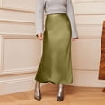thumbnail image 2 of Women’s Satin Midi Skirt High Waist Side Slit Elegant Straight Fit Skirt Lightweight Silky Fabric Suitable for Daily Wear Light Green S, 2 of 6