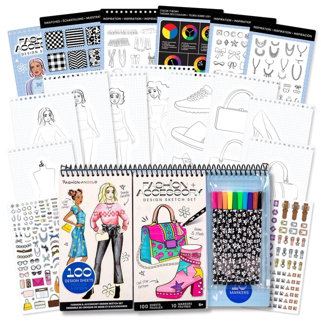 Set de bocetos de diseño de moda y accesorios Fashion Angels