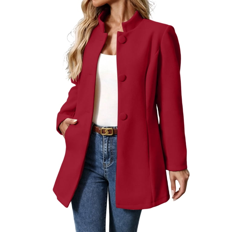 Zynoxe Coat Jacket for Women With Side Pockets Elegant High Stand