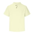 thumbnail image 3 of Aofany Plus Size Mens Cotton Linen Henley Shirt Casual Solid Short Sleeved Summer Tops, 3 of 5