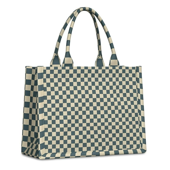Large Capacity Tote Bag,Navy and Beige Checkerboard Pattern Handbag Fashion Luxury Tote Bag,15.7"x13"x 5.1" Inches,Laptop Compatible