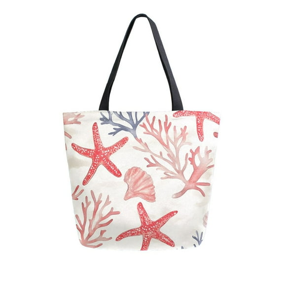 FORMRS Womens Canvas Tote Bag with Zipper Inner Pocket Shoulder Handbag, Starfish Seashell