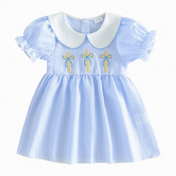Larisalt Baby Girl Dress Kids Girls Easter Clothes Cute Embroidery Short Sleeve Smocked Easter Dresses