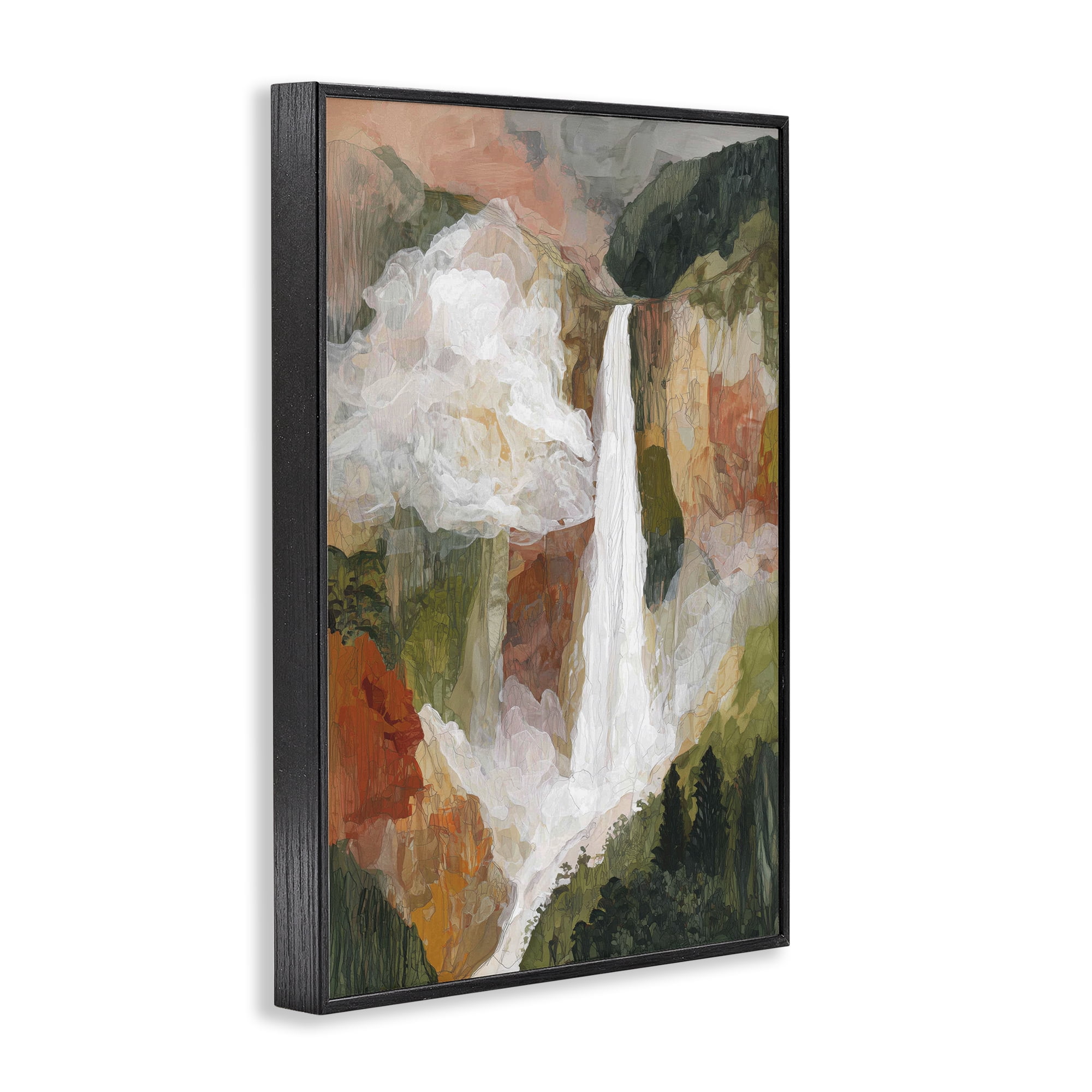 Stupell Industries Mountain Waterfall Landscape Black Framed Giclee Art, design by Chromatic Storm Studio