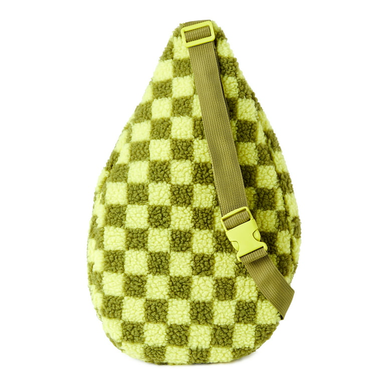 No Boundaries Women's Hands Free Zip Sling Bag New Green Checker