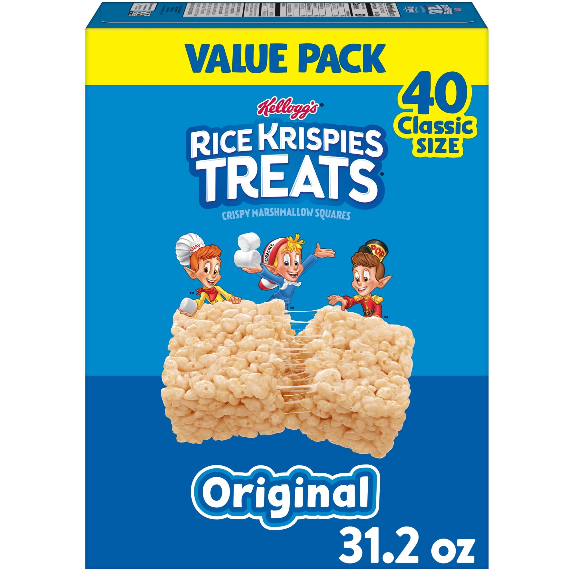 Rice Krispies Treats Original Chewy Crispy Marshmallow Squares, Snacks Value Pack, 31.2 oz, 40 Count
