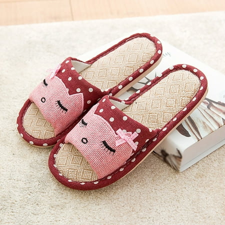 

Krdevn Slippers Non Cotton Linen Indoor Home Slipper Open Toe Bedroom Breathable Shoes - 38
