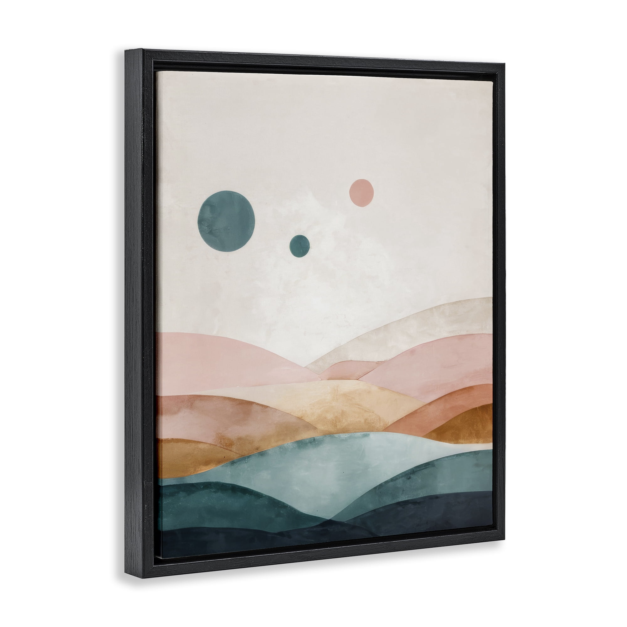 Stupell Industries Spheres Above Desert Landscape Painting Black Floater Framed Canvas Art Print Wall Art, 17 x 21