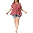 thumbnail image 2 of Agnes Orinda Women's Plus Size Top Boho Floral V Neck Ruffle Sleeves Tiered Babydoll Blouses 2X Red Green, 2 of 6