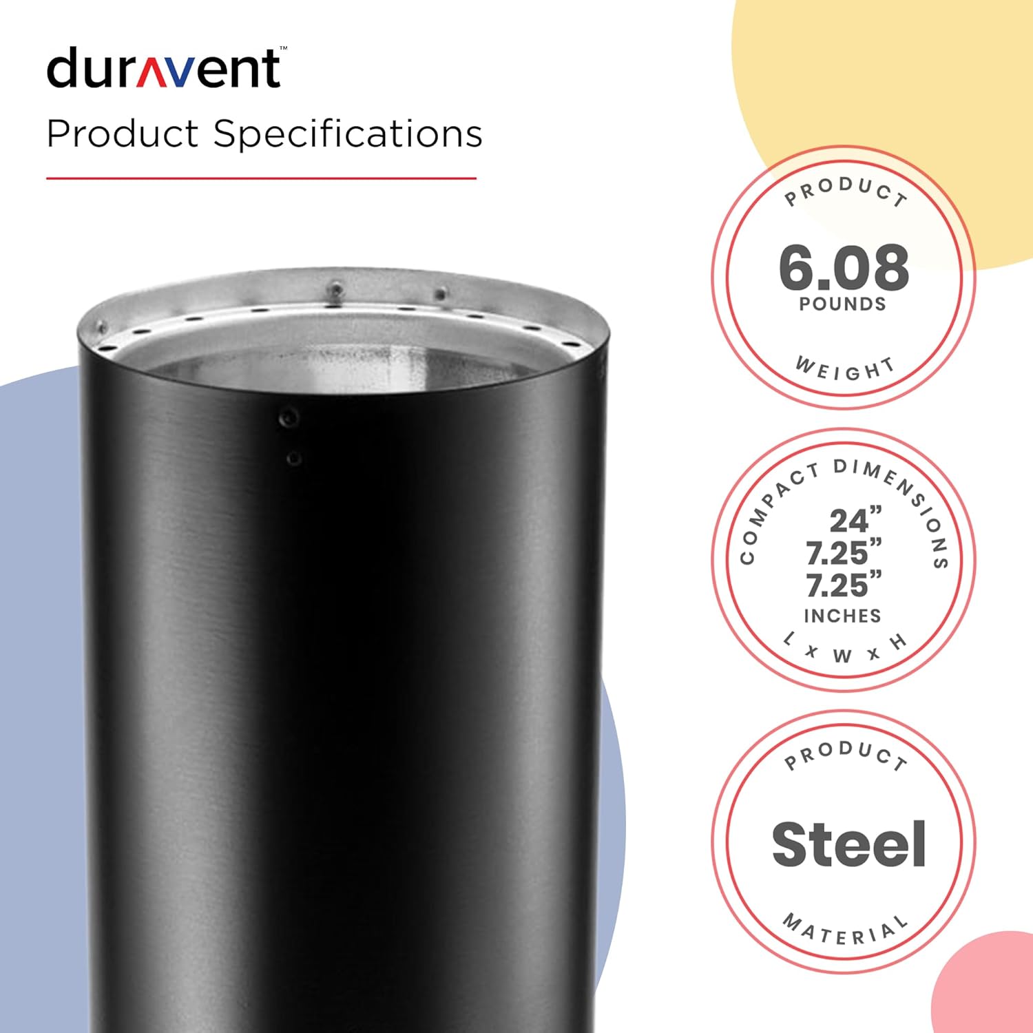 DuraVent DVL 6DVL-12 DVL Galvanized Steel/Stainless Steel Double Wall Wood Burning Stove Pipe Connector to Vent Smoke/Exhaust, 12" x 6" Diameter