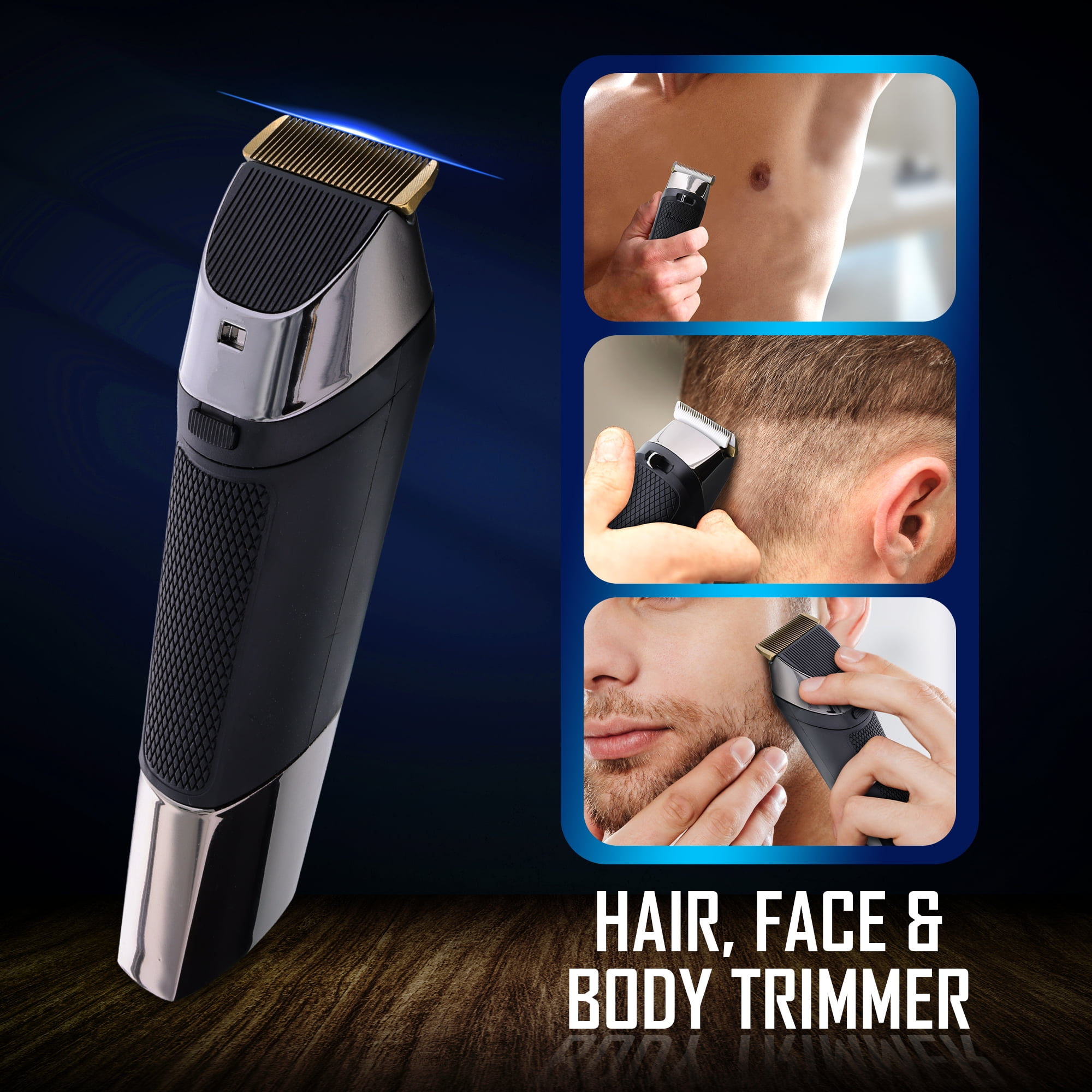 Barbasol Rechargeable Hair, Beard & Body Trimmer for Men, Ceramic Blades, Turbo Power, LCD Display, Cordless Grooming Kit with 4 Comb Guards