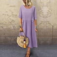 thumbnail image 3 of JBXKXYW Sundresses for Women 2024 Women's Loose Buttons O Neckt Shirt Dress Comfy Casual Cute Swing Dress With Pockets Summer Dresses Sundress (Purple,XXL), 3 of 6