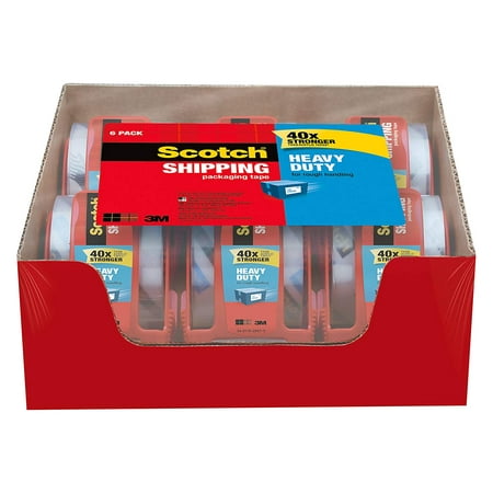 Heavy Duty Shipping Packaging Tape, 1.88 inches x 800 inches, 6 Rolls with Dispenser, 1.5 inch Core (142-6), 40X stronger than acrylic tapes (in shear adhesion holding.., By Scotch