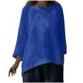 thumbnail image 4 of Scyoekwg Women's Linen Tops Long Sleeve Button Crew Neck Tunic Shirts Solid Blouses for Seniors Casual High Low Tunic Tops (Blue,XL), 4 of 9