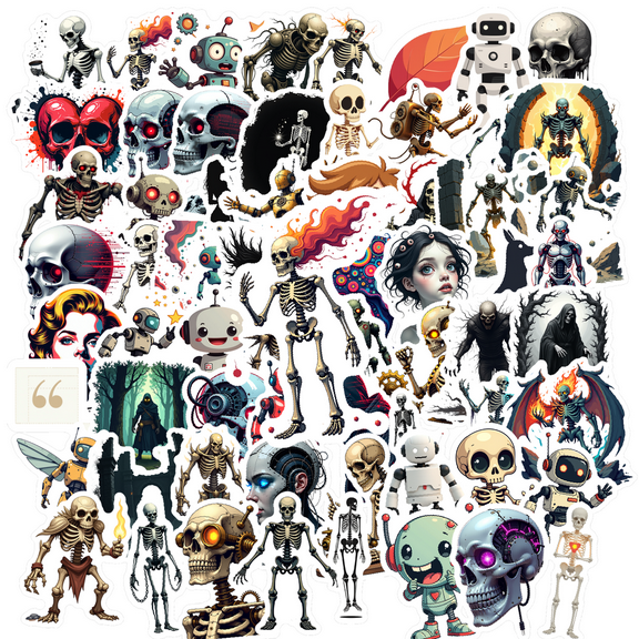 fantasy Skeleton Stickers, Waterproof Ghost Sticker for Water Bottle Laptop Phone Cases Planner Skateboard Luggage Helmet Party Favor Decor, Ideal for Adults Teens Teacher Rewards