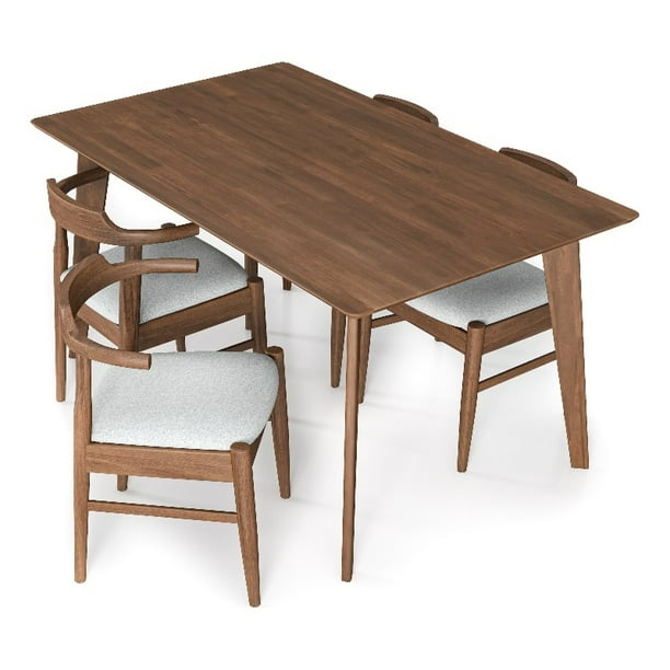 Alma Modern Solid Wood Walnut Dining Room & Kitchen Table and Chair Set