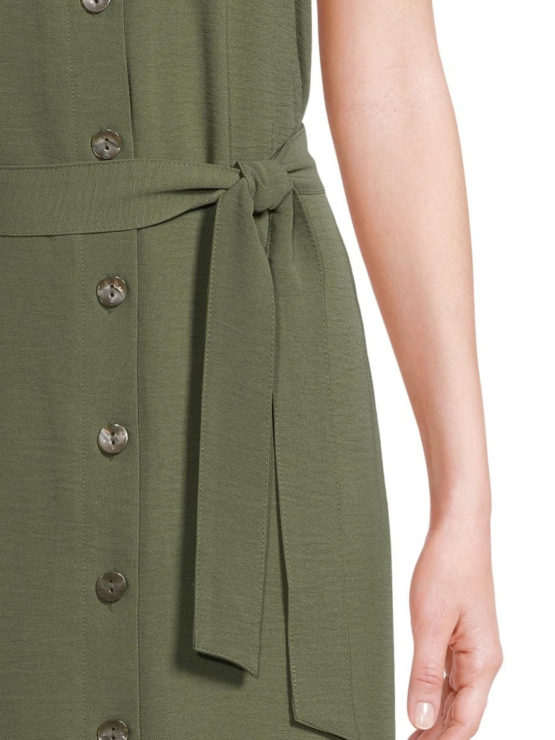 Time and Tru Women's and Women's Plus Button Down Shirt Dress with Belt, Sizes XS-4X