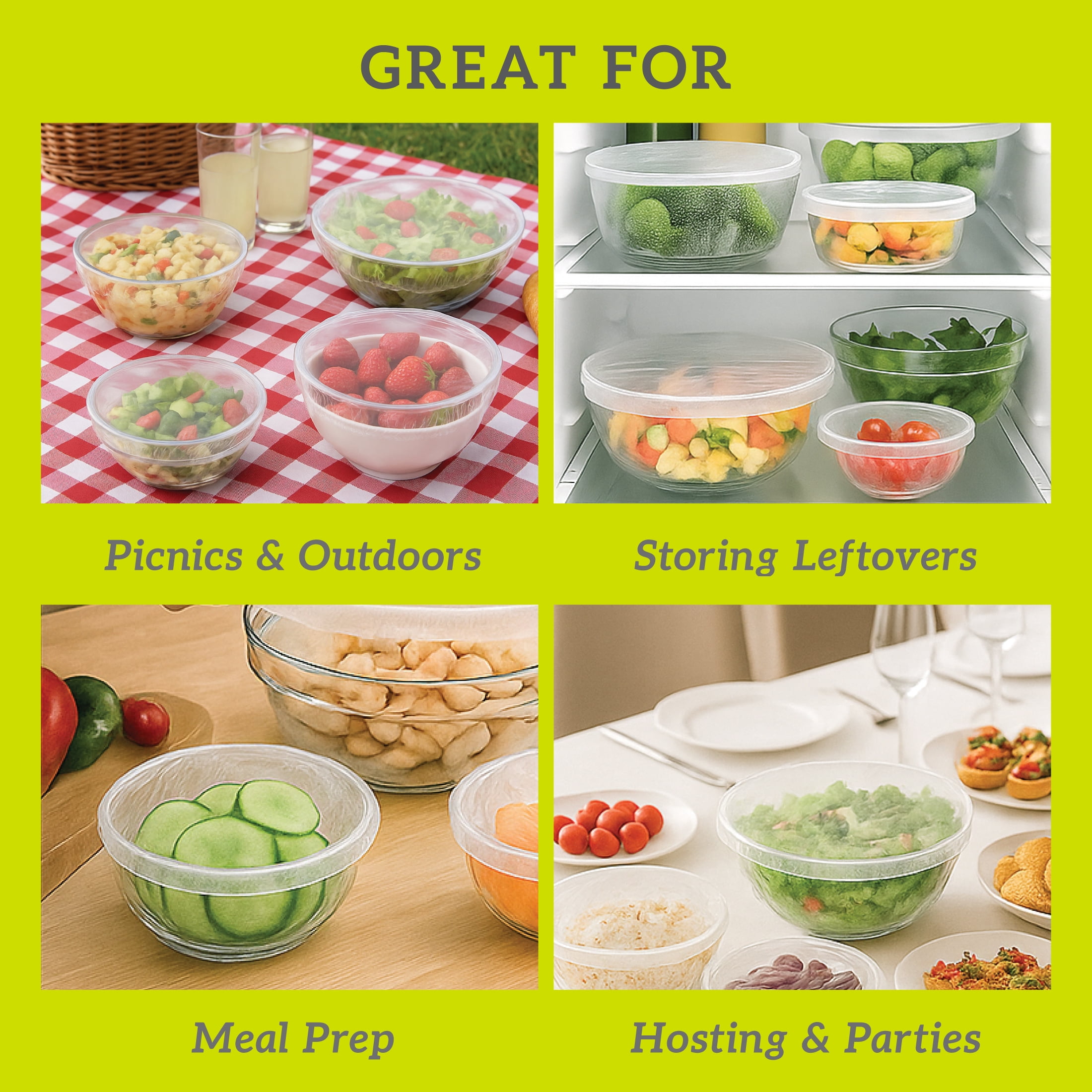 Gourmet Club Reusable Plastic Stretch to Fit Bowl Covers, 12 Count Variety Pack