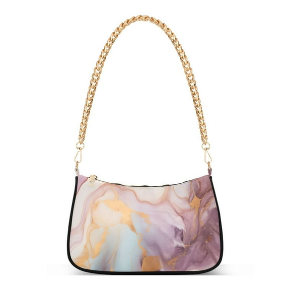 Womens Chain Shoulder Bag Pink and Gold Marble Classic Tote Handbags Fashion Clutch Hobo Purse with Zipper for Travel Casual