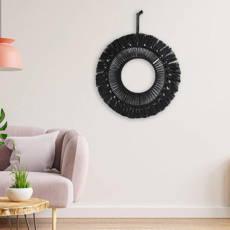 Macrame Fringe Wall Mirror Decor Round Wall for Living Room