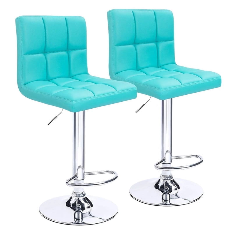 Lacoo Bar Stools Adjustable 360-Degree Swivel PU Leather Barstools with Back Set of 2, Blue