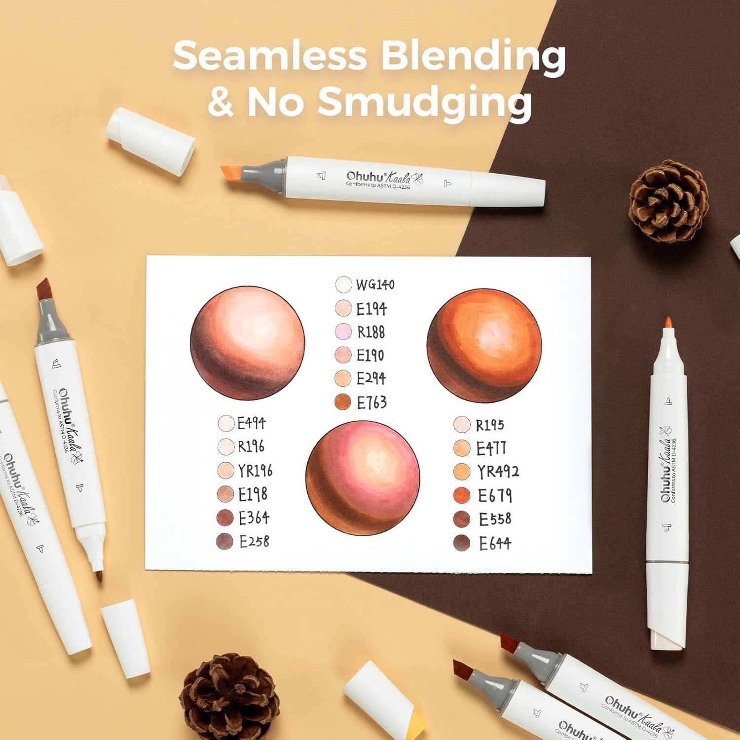 Ohuhu 24 Skin Tone Alcohol Markers, Slim Broad and Fine Tips, Refillable, for Artists, Kaala Series