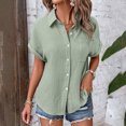 thumbnail image 6 of ORT Womens Button up Linen Shirt Short Sleeve Shirts Summer Fashion Cotton Linen Shirt Top Blouses with Pocket(Light Green,XXL), 6 of 8