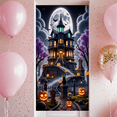 thumbnail image 4 of Cartoon Haunted House Halloween Banner Spooky Pumpkin Design Black Cat Scary Night for Halloween Party Decorations Holiday Festive Event, 4 of 9