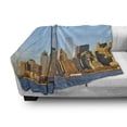 thumbnail image 3 of Landscape Soft Flannel Fleece Blanket, New York City Skyline USA Landmark Buildings Skyscrapers Modern Urban Life, Cozy Plush for Indoor and Outdoor Use, 70" x 90", Pale Blue Orange, by Ambesonne, 3 of 6