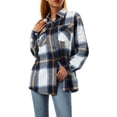 thumbnail image 3 of Women Plaid Flannel Shirt Jacket Button Down Lapel Long Sleeve Shacket Cardigan Coats Fall Spring Clothes, 3 of 7