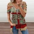 thumbnail image 2 of Burlap Grain Sack Feed Sack Vintage Style Graphics Womens Summer V Neck Zipper Top Short Sleeve T Shirt Off Shoulder Top Casual Classy Loose Shirts, 2 of 7