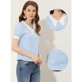 thumbnail image 2 of INSPIRE CHIC Blouse à Manches Courtes Texturée Contrastée avec Nœud pour Femmes Bleu Clair P, 2 of 4