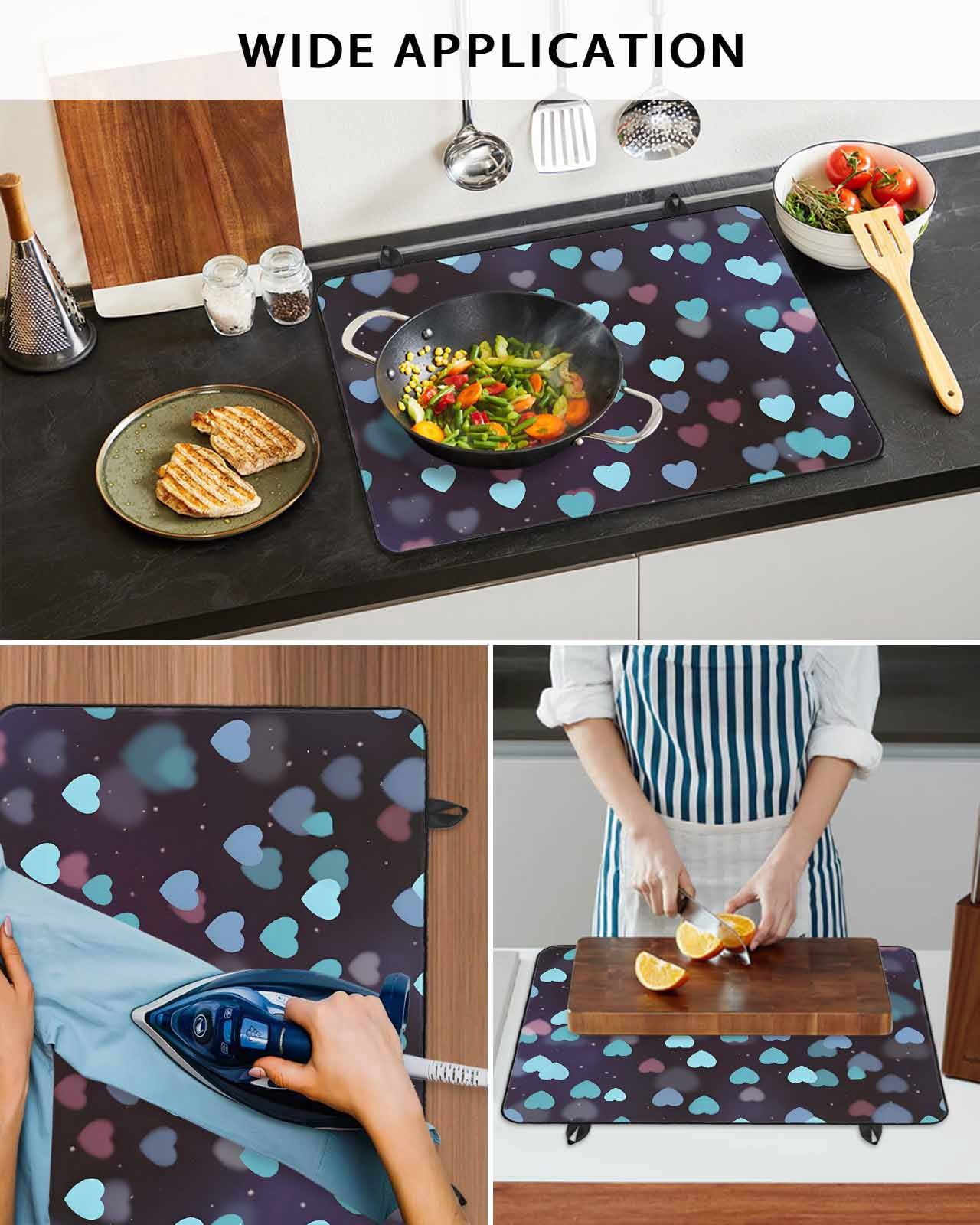 Large Induction Cooktop Protector Mat Valentine's Day Stove Top Covers for Electric Stove, Teal Blue Purple Love Heart Romantic Decorative Stove Burner Cover Mats, Glass Top Stove Cover