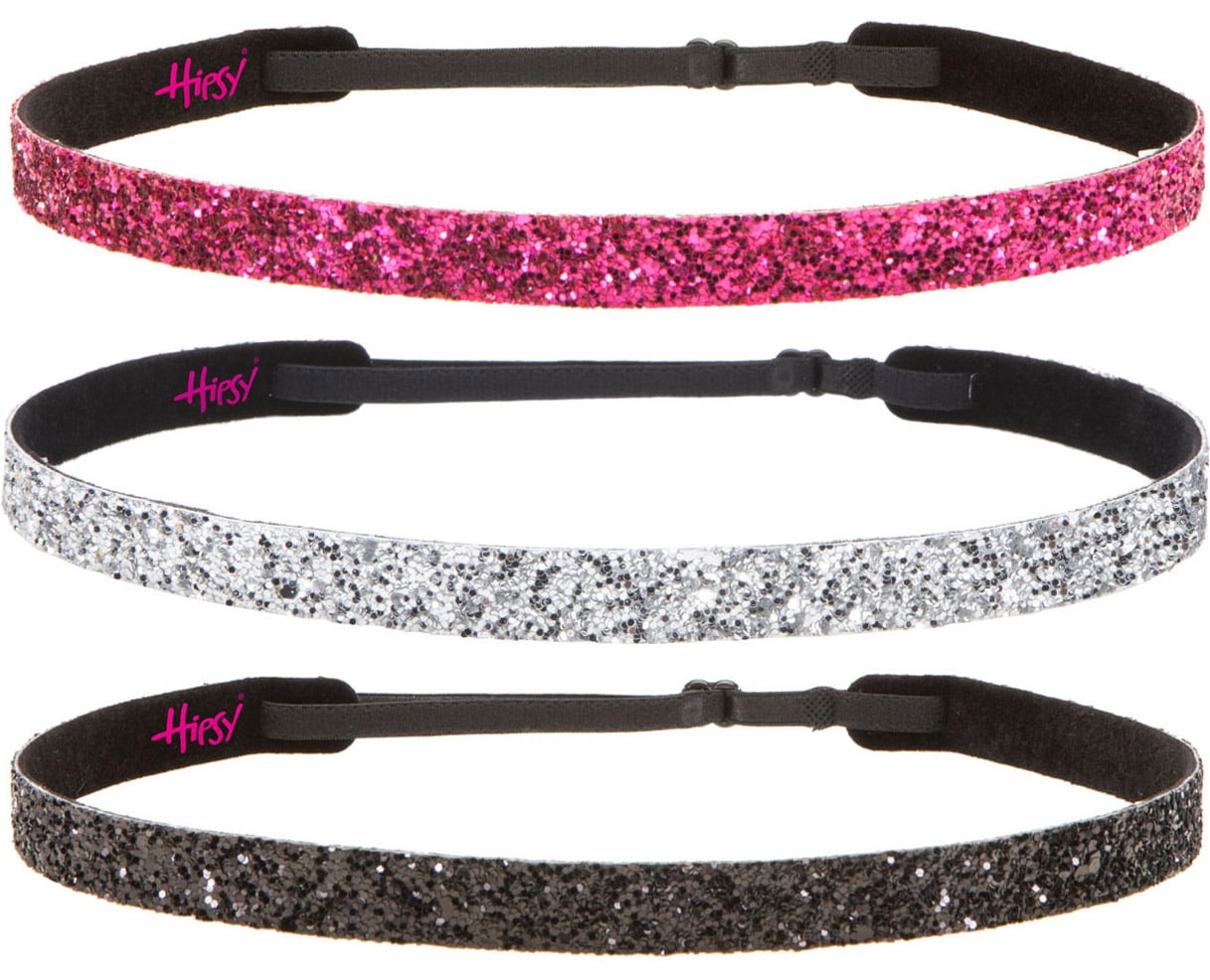 Hipsy Hipsy 3pk Girl's Adjustable NON SLIP Skinny Bling Glitter