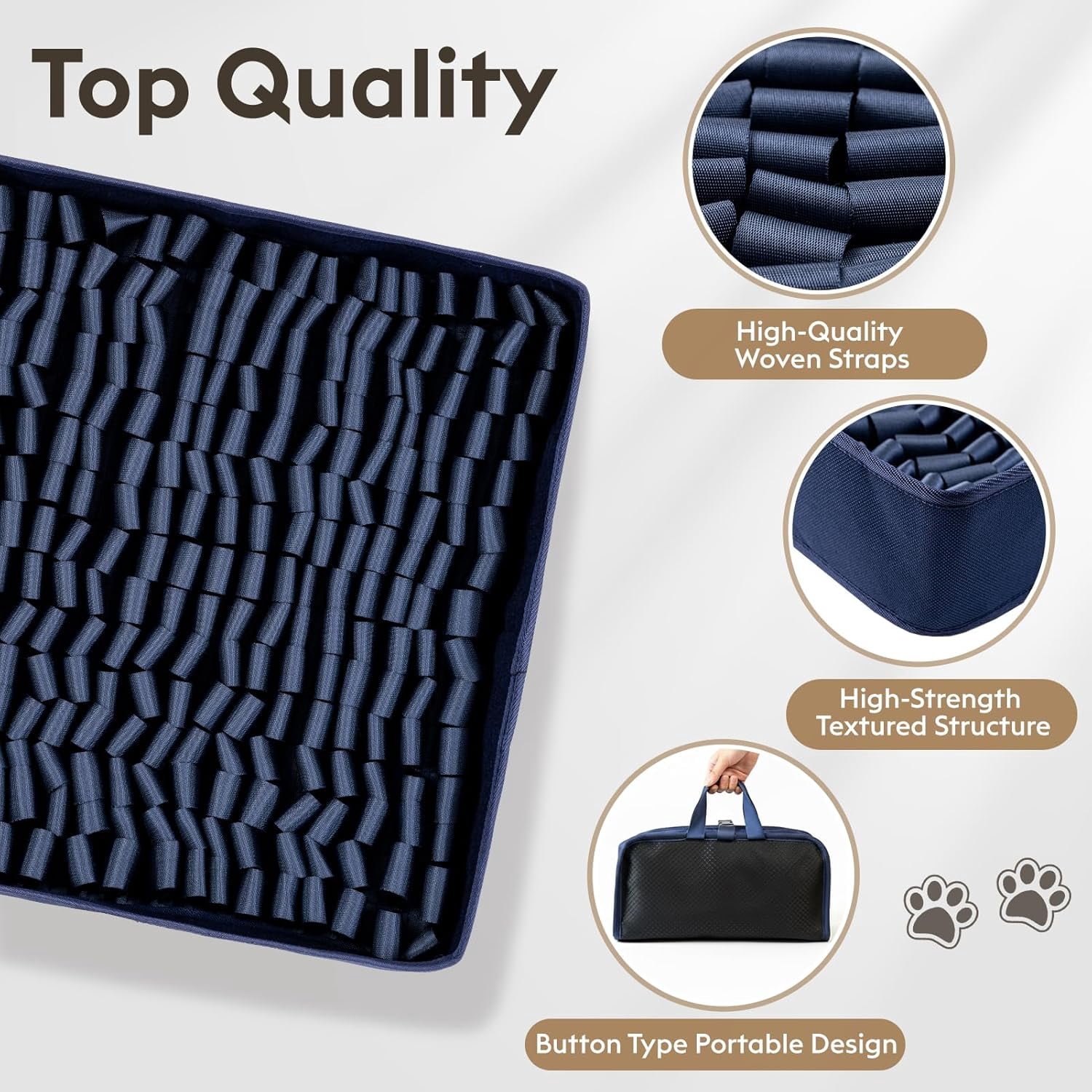 Snuffle Mat for Dogs - Interactive Puzzle Toy with Non-Slip Backing, Portable Sniffing Enrichment Mat, Easy to Store (14"x12", 1 Pack, Navy)